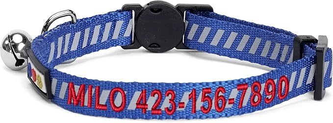 Pawtitas Personalized Blue Reflective Cat Collar – Adjustable Custom Collar - Image 2