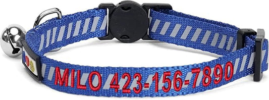 Pawtitas Personalized Blue Reflective Cat Collar – Adjustable Custom Collar - Image 2