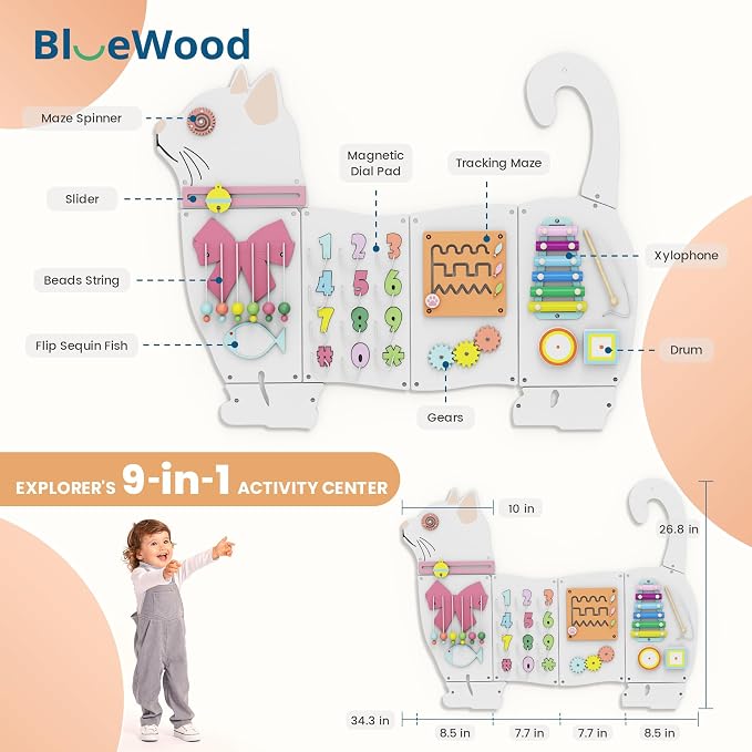 BlueWood Wooden Wall Busy Board Panels, Toddler Learning Activity Center - Image 2