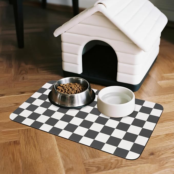Checkered Dog Food Mat, Absorbent Leak-Proof Pet Feeding Mat, Quick Dry Cat - Image 3