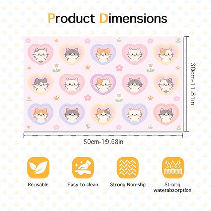 Cat Feedings Mats 20x12 inch Pink Heart Kitten Print Pet Bowl Placemat Non Slip - Image 6