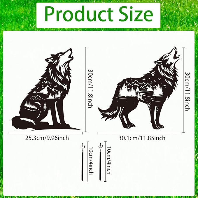 Wolf Metal Garden Stakes Yard Decor, Lawn Ornaments, Yard Art - Image 2