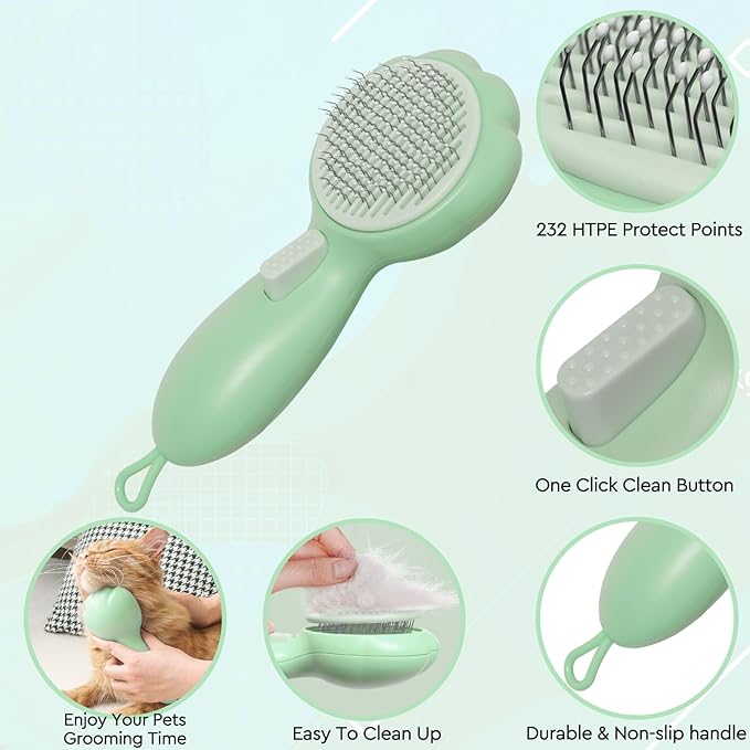 GJEASE Cat Grooming Glove Brush, Self-Cleaning Slicker Pet Brush - Image 3