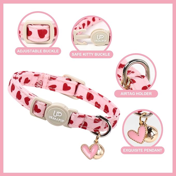 Cat Collar, Sweet Heart Kitten Collars Pink Hearts - Image 3