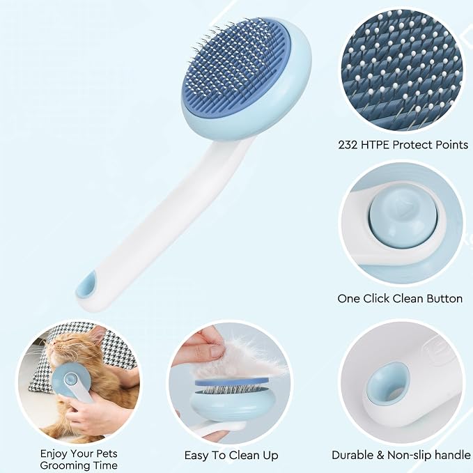 GJEASE Cat Grooming Glove Brush, Self-Cleaning Slicker Pet Brush - Image 3
