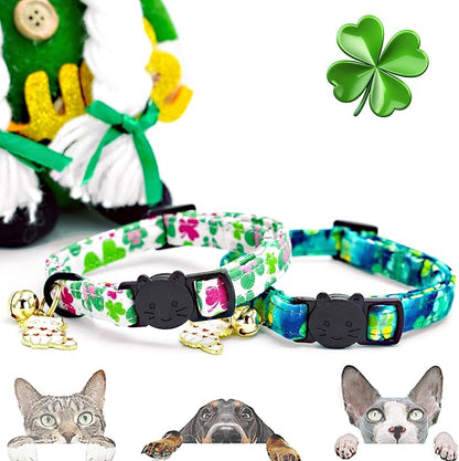 Elegant little tail St Patrick's 2 Pack Cat Collar- Trefoil Print Cotton - Image 4