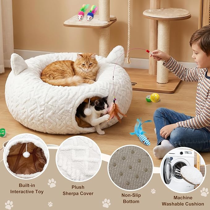 OurWarm Cat Tunnel Bed for Indoor Cats, Soft Plush Cat Donut Tunnel - Image 4