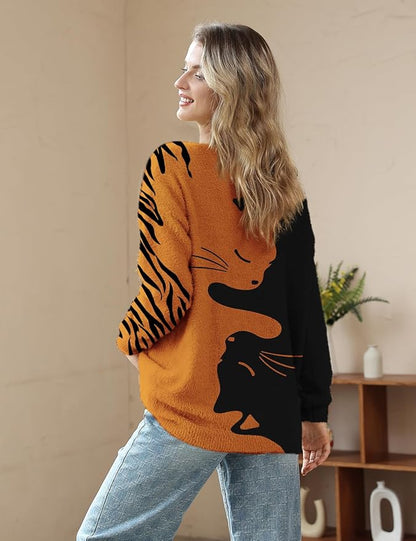 YESNO Women Christmas Sweater Graphic Printed Oversized Pullover Sweaters - Image 3