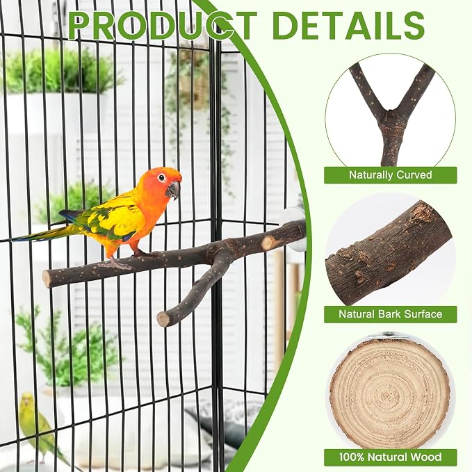 8PCS Natural Wood Bird Perches, Parrot Perch Stand & Chewing Toy - Image 3