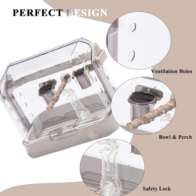 Bird Travel Cage, 10×6.7×8.3 Inches Waterproof & Sturdy Pet Carrier - Image 3