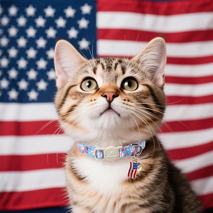 4th 0f July Cat Collar, Summer Baseball Blue Cat Collar - Image 5