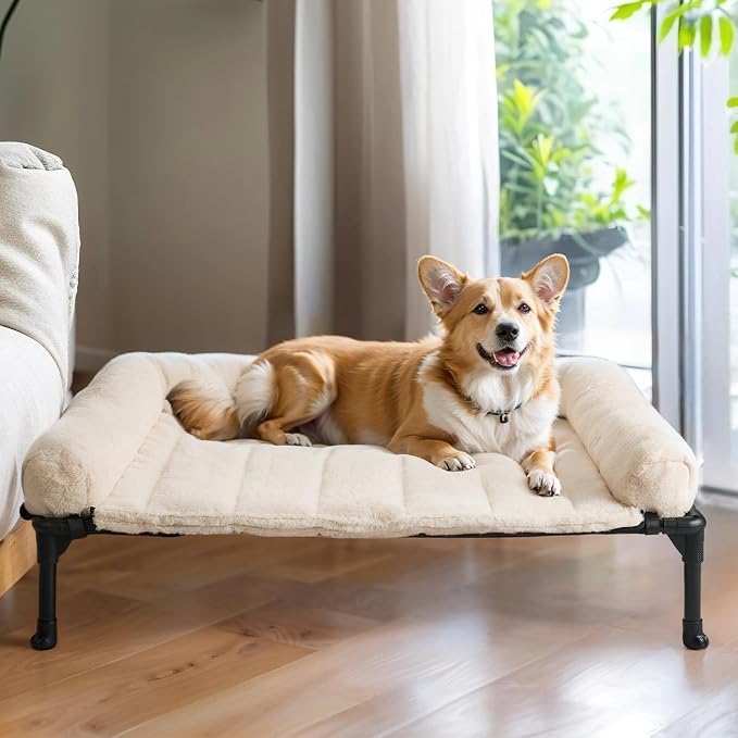 Veehoo Orthopedic Elevated Dog Bed + Removable Fluffy Pillow-Top Mat, Plush Dog by Veehoo
