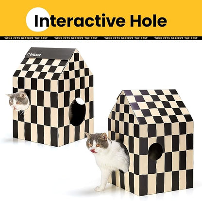 Cardboard Cat House with Scratch Pad & Catnip, Cat Play Scratching House - Image 3