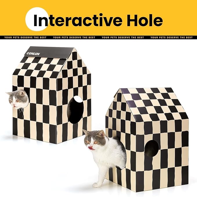 Cardboard Cat House with Scratch Pad & Catnip, Cat Play Scratching House - Image 3