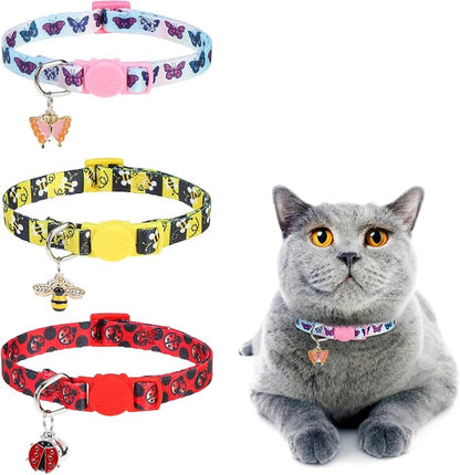 Cat Collar Breakaway with Bells, 3 Pack Spring Flower Cat Collars by DILLYBUD
