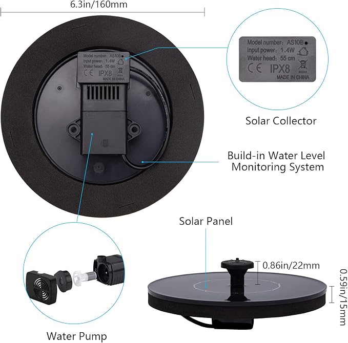 Solar Fountain for Bird Bath, Solar Powered Fountain Pump 1.5W Solar Water - Image 7