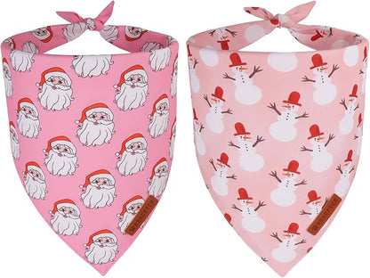 ADOGGYGO Pink Christmas Dog Bandanas 2 Pack, Reversible Santa Snowman Xmas by ADOGGYGO