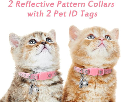 LLHK 2 Pack Breakaway Cat Collars & 2 Pcs Name Tags, Reflective Safety Kitten - Image 5
