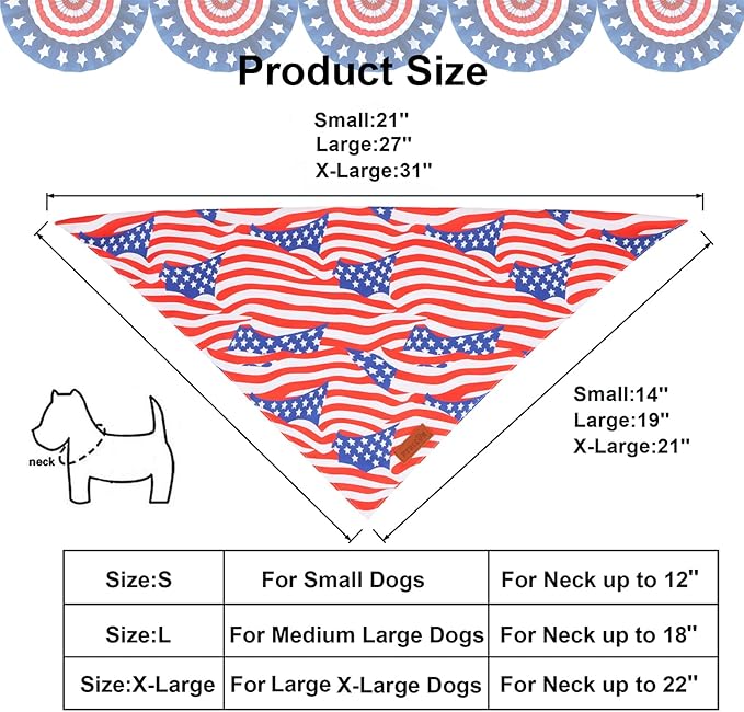 PTDECOR American Flag Dog Bandana 4th of July Dog Scarf Reversible Red Blue - Image 4