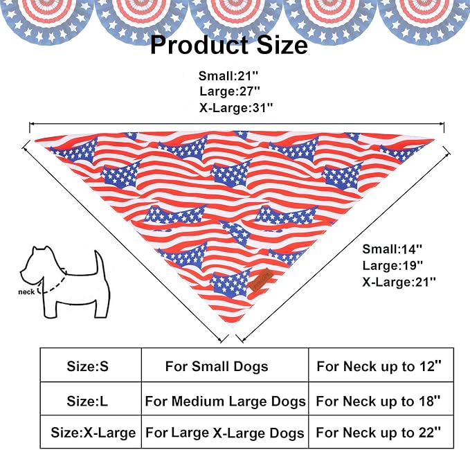 PTDECOR American Flag Dog Bandana 4th of July Dog Scarf Reversible Red Blue - Image 4