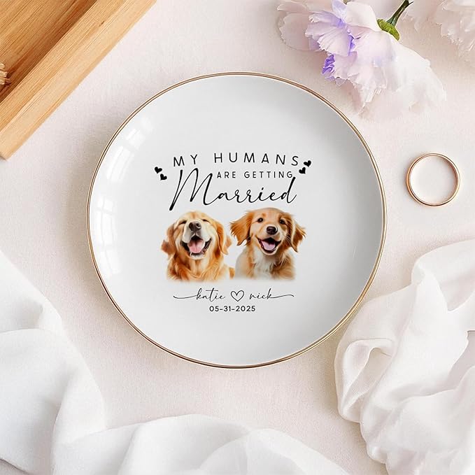 Custom Pet Portrait Watercolor Ring Dish, My Humans Are Getting Married Jewelry - Image 5