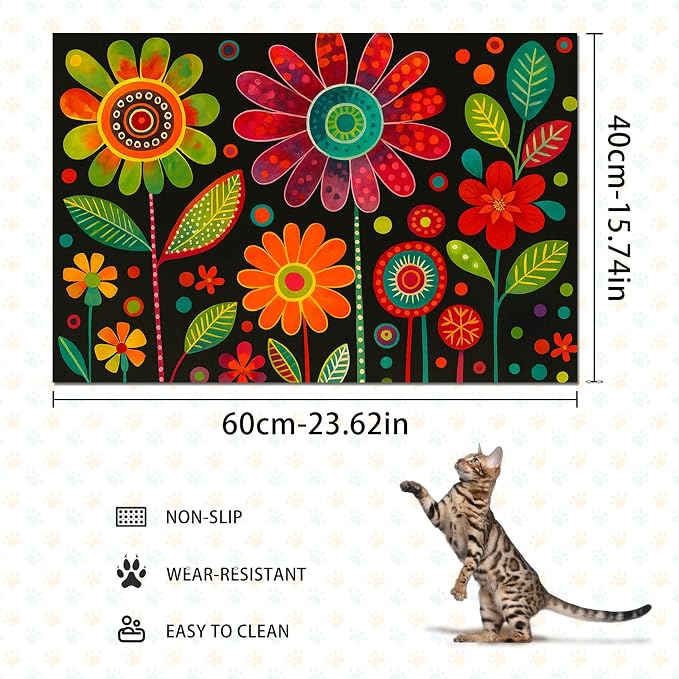 Vibrant Flower Pattern Pet Food Mat Spill-Proof Pet Feeding Mats - Image 4