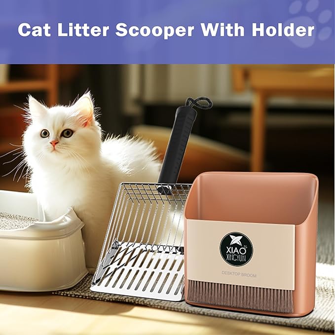 Cat Litter Scooper with Holder, Metal Litter Scoop Includes Portable Small - Image 2