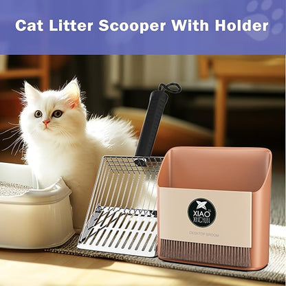 Cat Litter Scooper with Holder, Metal Litter Scoop Includes Portable Small - Image 2