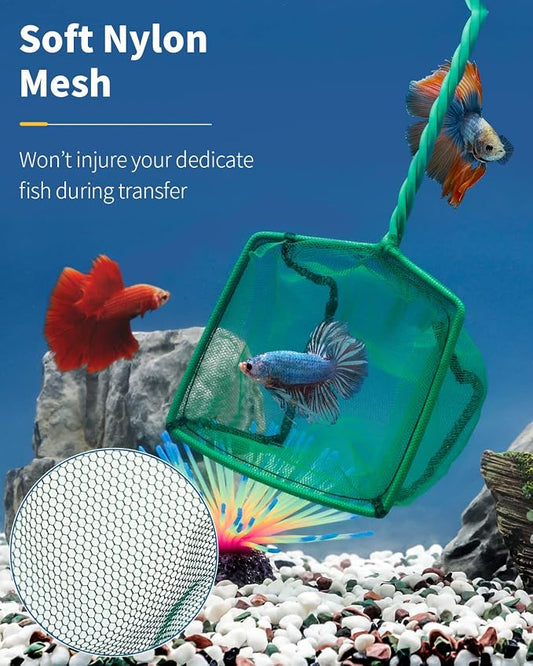 Pawfly Aquarium Fish Net with Braided Metal Handle Square Net with Soft Fine - Image 2