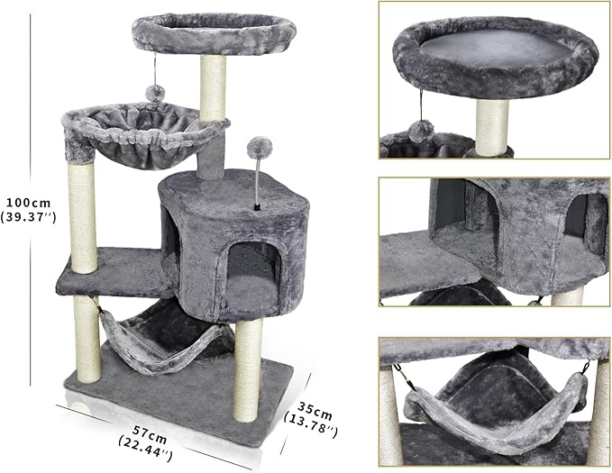 YUNIQUE Cat Tree with Cat Condo and Big Hammock - Image 3