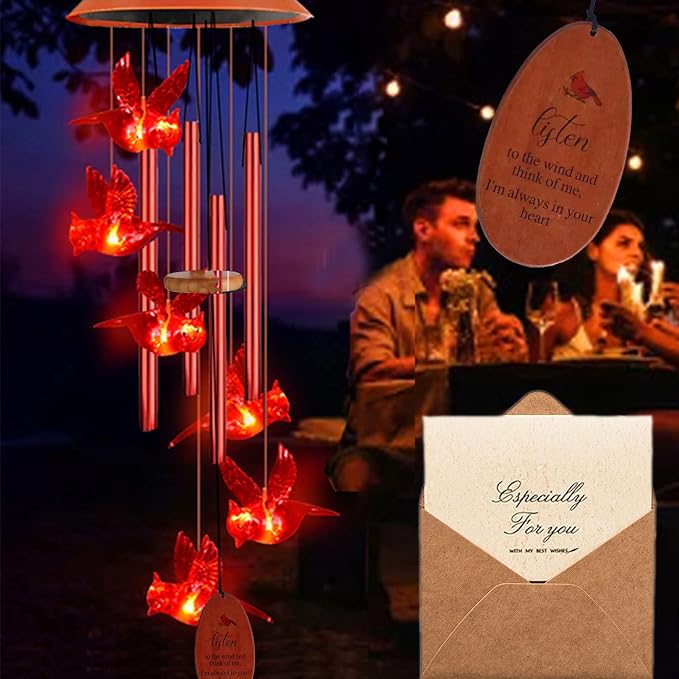Cardinal Solar Wind Chimes Outdoor, Cardinal Bird Wind Chime Light - Image 2