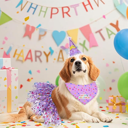 Dog Birthday Bandana with Hat and Dress Girl Set Puppy Birthday Party Supplies - Image 6