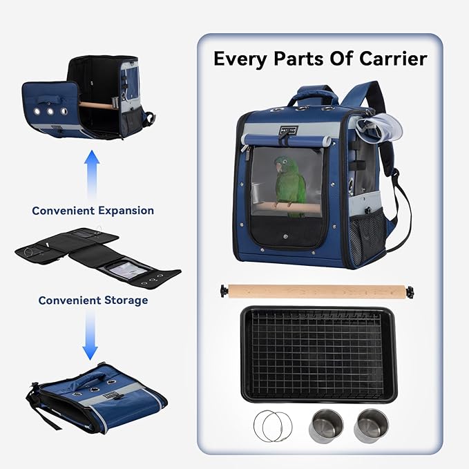 Petsfit Bird Carrier with Anti-Pecking Band, Bird Backpack Carrier with 2 Level - Image 6