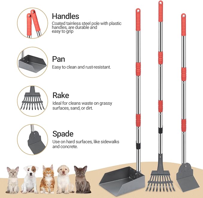 Heeyoo Dog Pooper Scooper, Dog Poop Tray and Rake Set, Pet Waste Removal Scoop - Image 2