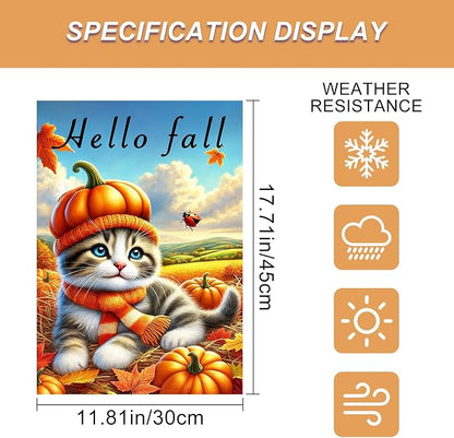 Hello Fall Garden Flag Cute Kitten Pumpkin Hat Scarf Flag 12x18 Inch Autumn Pet - Image 3