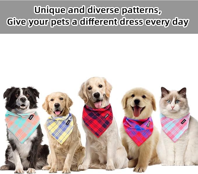 Small Dog Bandanas -5PCS Birthday Gift Puppy Bandana Vibrant Color Plaid - Image 4