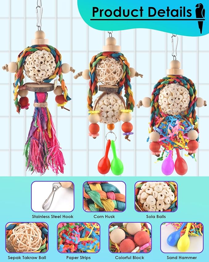 Bissap 3PCS Bird Parrot Foraging Shredder Hanging Toys Sola Balls - Image 3