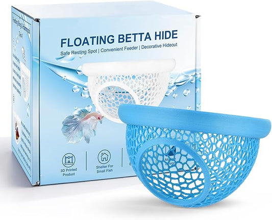 Blue Floating Betta Hide & Shrimp Cave: 3-in-1 Aquarium Hammock, Feeder & - Image 2