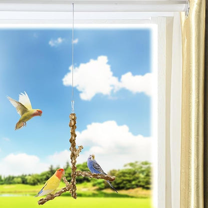 FlidRunest Bird Perch, Hanging Bird Tree Ceiling Perch Swing Toy, Natural - Image 2