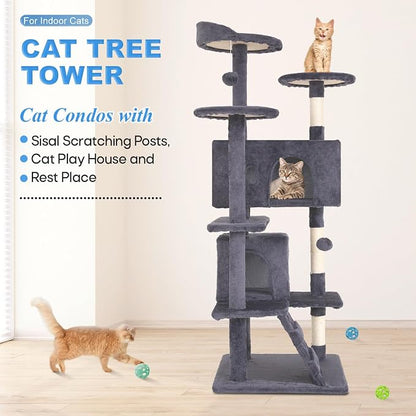 FDW | 54" Cat Tree Tower | Ashy | Multi-Level Indoor Activity Center - Image 2