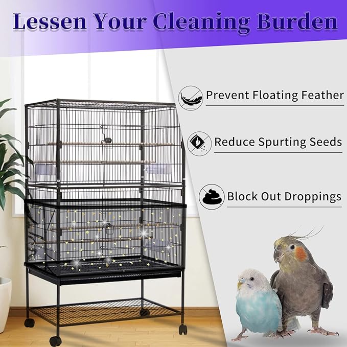 Daoeny Large Bird Cage Cover, Bird Cage Seed Catcher, Adjustable Soft Nylon - Image 2