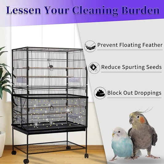 Daoeny Large Bird Cage Cover, Bird Cage Seed Catcher, Adjustable Soft Nylon - Image 2