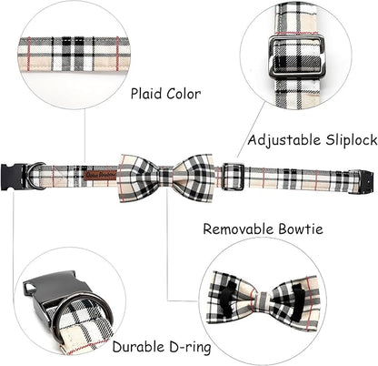 Dog Collar, Bow Dog Collar Plaid Pet Collar Dog Cute Pet Bow Soft Girl or Boy - Image 2