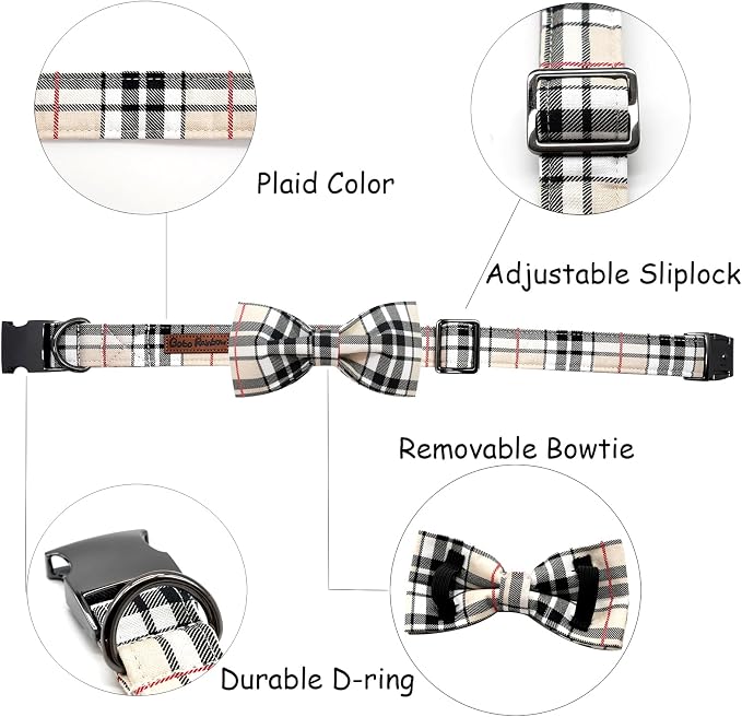Dog Collar- Plaid Pet Collar Cute Pet Bow Soft Girl or Boy Dog Collars - Image 2