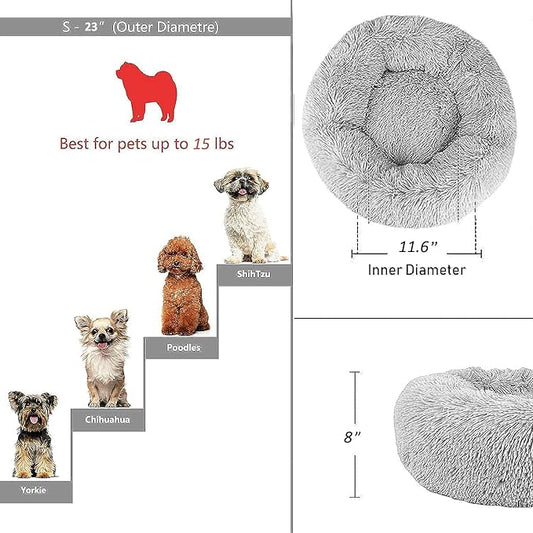 Calming Donut Dogs Beds for Small Dogs Washable, 23inch Plush Round Pet Bed for - Image 2