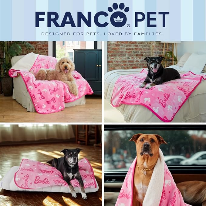 Franco Pet Barbie Super Soft Cozy Waterproof Sherpa-Backed Blanket Throw - Image 7