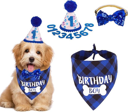 ADOGGYGO Boy Dog Birthday Bandana & Bow Set by ADOGGYGO
