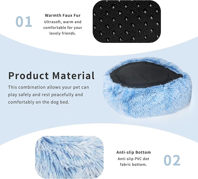 Calming Donut Dogs Beds for Small Dogs Washable, 23inch Plush Round Pet Bed for - Image 5