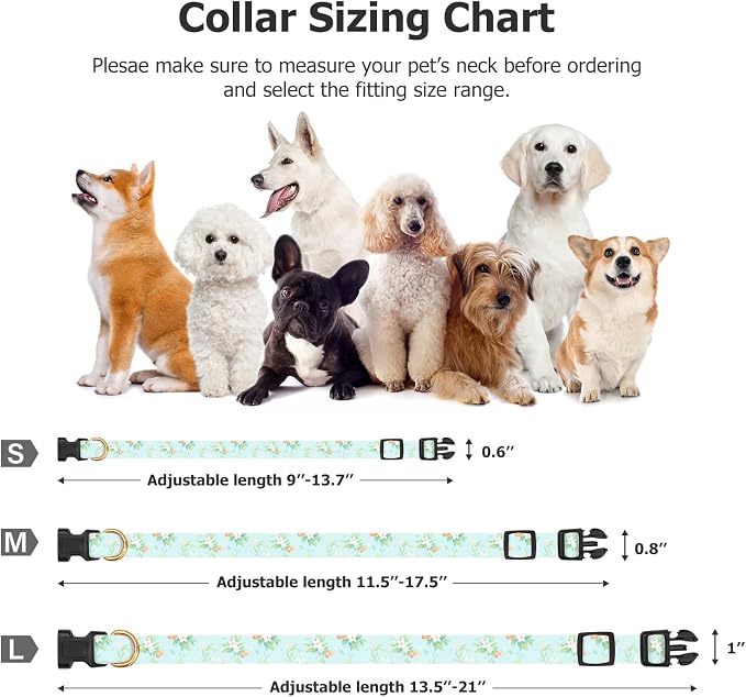 Cotton Handmade Dog Collar Cute and Distinctive Patterns Light Green Flower - Image 3