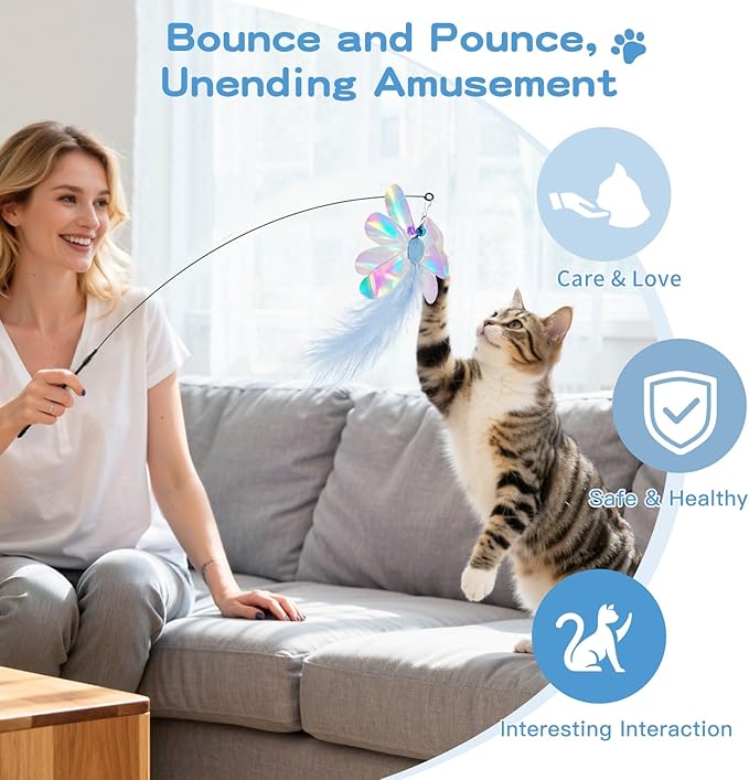 Pawaboo Feather Teaser Cat Toy, Interactive Feather Wand Cats Toy Flying - Image 5